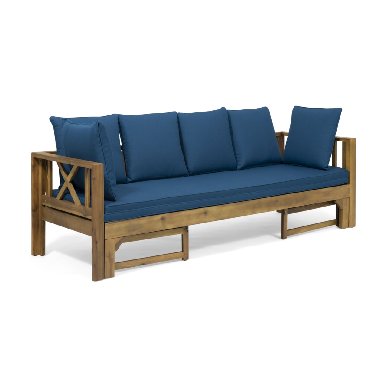 GDFStudio Camille Beach Outdoor Extendable Acacia Wood Daybed Sofa